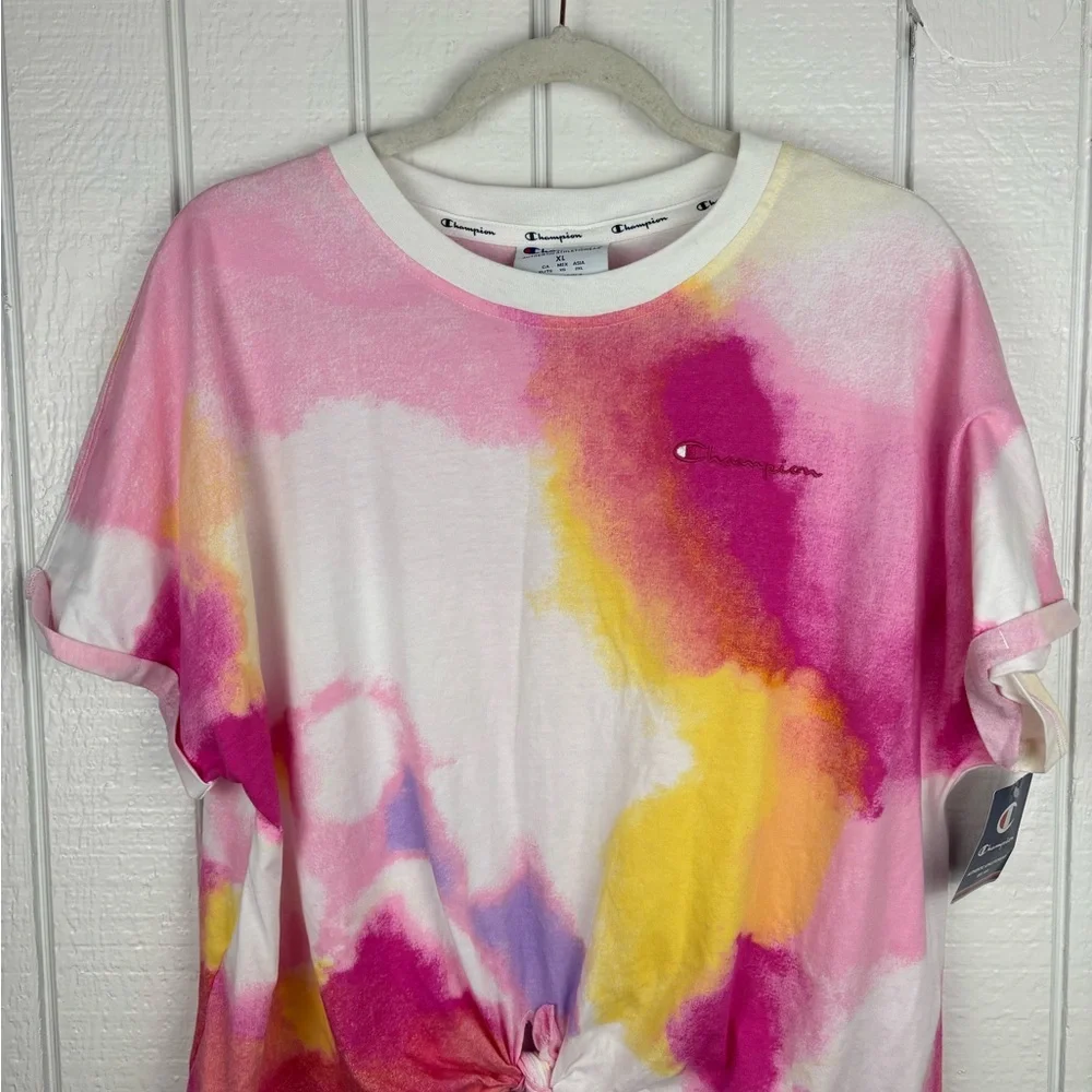Champion Women's XL Colorful Tie-Dye Front Bow Tie Short Sleeve - Picture 3 of 12